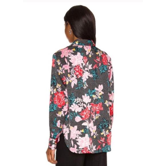 Tell Your Friends Long Sleeve Shirt Button Up Alicia Print Silk Women's XS New - Picture 7 of 16